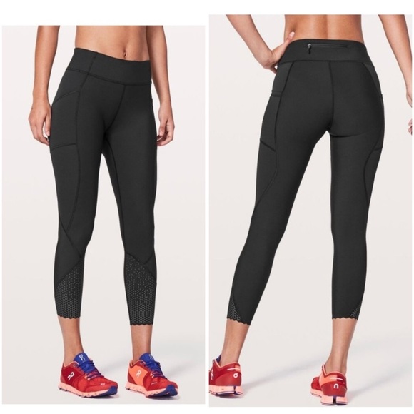 Lululemon Tight Stuff Scallop Hem Leggings Size 6 Black - Picture 1 of 6